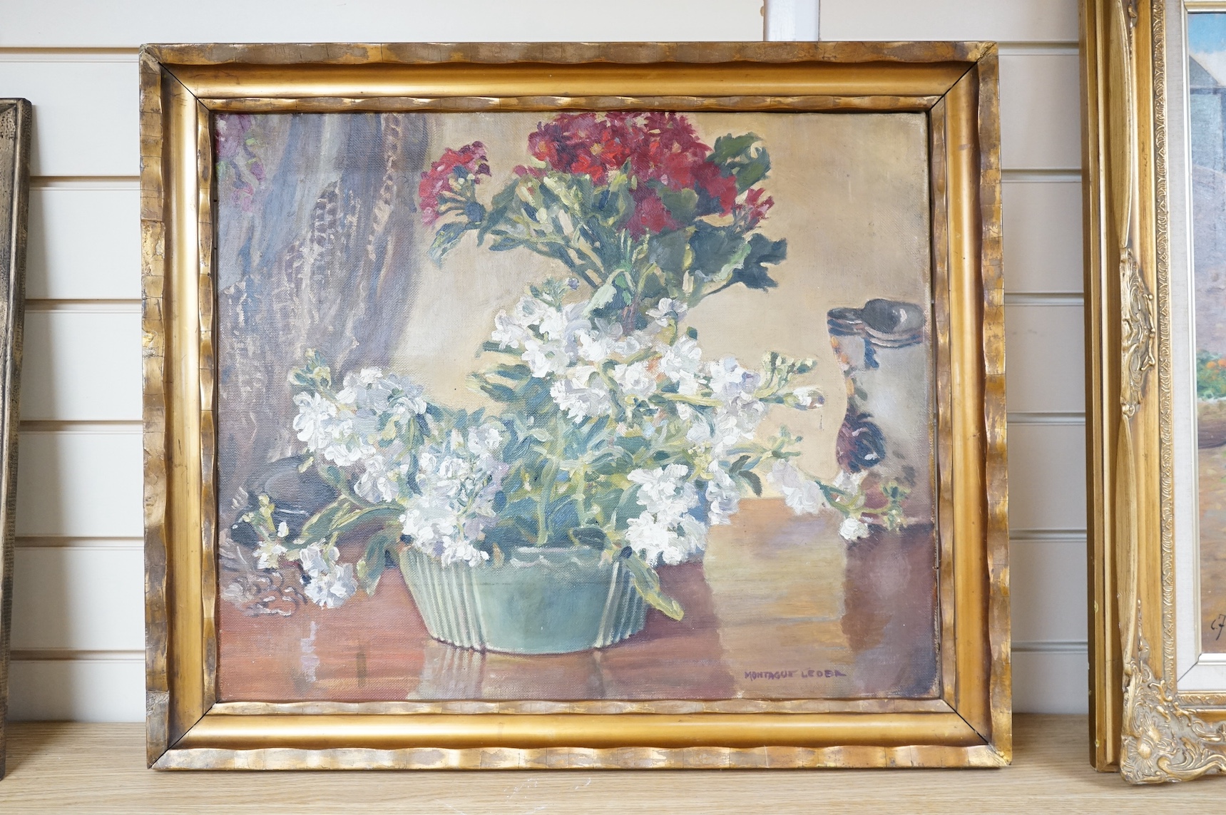 Montague Leder (1897-1976), oil on canvas, Still life of flowers, signed, gilt framed, 46 x 56cm. Condition - fair to good